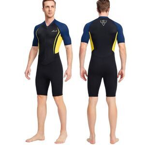 Dive & Sail Men's Shorty Wetsuit XXL Neoprene 1.5mm Blue Yellow New Surf Swim